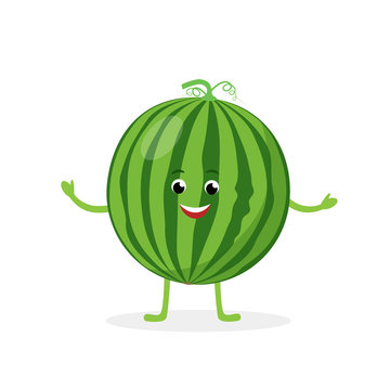 Watermelon cartoon character isolated on white background. Healthy food  funny mascot vector illustration in flat design. Stock Vector | Adobe Stock