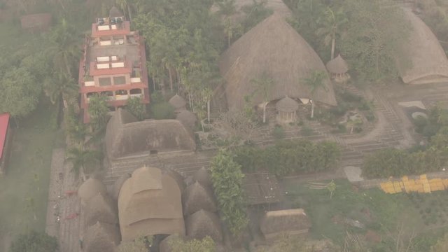 Traditional India eco-building school. Mayapur, India. 4k aerial ungraded