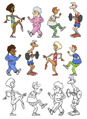 People working out, trying to get fit.  Comes with bonus variations.