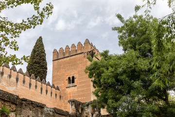 Fototapeta na wymiar Free transit areas in the outdoor gardens of the Alhambra in Granada, Spain