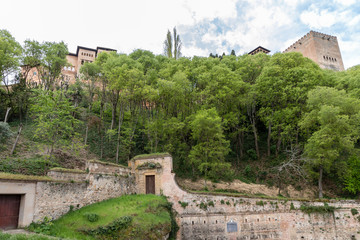 Fototapeta na wymiar Free transit areas in the outdoor gardens of the Alhambra in Granada, Spain