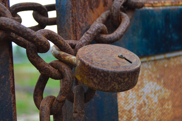 rusty iron lock and chain