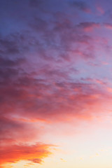 Dramatic sunset sky with colourful clouds