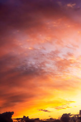 Dramatic sunset sky with colourful clouds