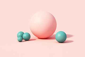 Pink and green sphere ball on pink pastel background. 3d render