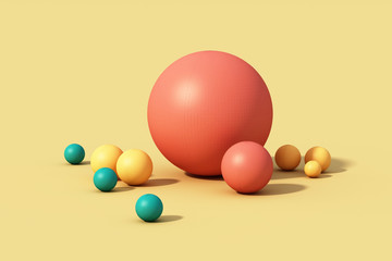 Colorful sphere ball on Yellow background. 3d render