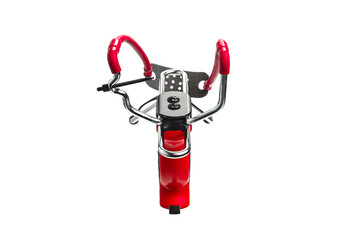 Red slingshot isolate on white background. Modern slingshot with ergonomic grip with tubular bands.