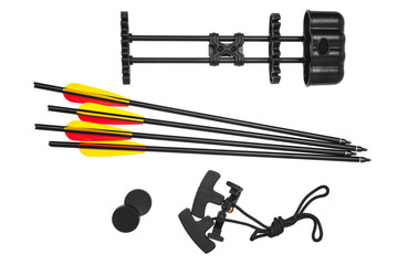 Arrow and quiver for modern crossbow isolate on white background