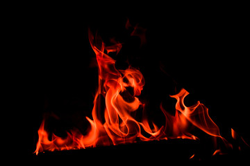 Blazing red flames on a black background