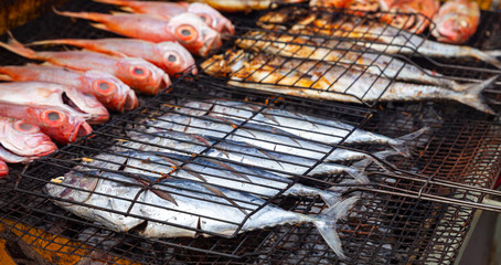 Assortment of grilled fish