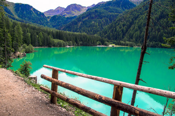 Fototapeta na wymiar The Antholzer See a lake in South Tyrol, Italy