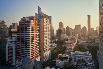 cityscape view in bangkok on sunshine light in morning