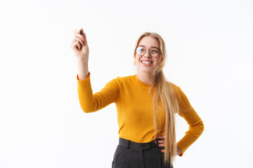 Attractive young blonde woman wearing sweater