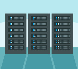 Data center interior, flat style