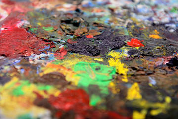 Colored oil paints on the artist's pallitra. Concept - color background
