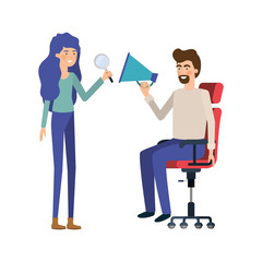 couple with sitting in office chair avatar character