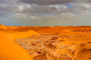 Fototapeta na wymiar Rugged features of sand dunes in the Sahara Desert