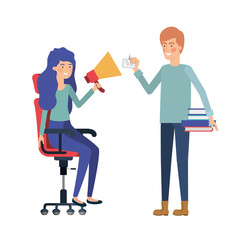 couple with sitting in office chair avatar character