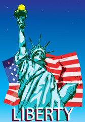 statue of liberty and american flag of new york city usa
