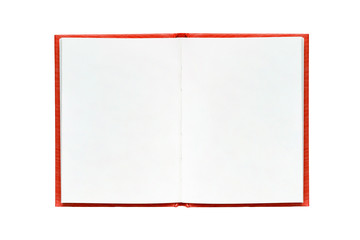 Book isolated on white. Blank mock up open book, top view. Template notebook, magazine