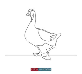Continuous line drawing of goose. Template for your design works. Vector illustration.
