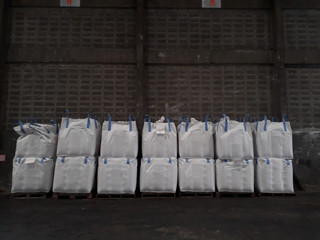 Stock pile jumbo-bag in warehouse waiting for shipment.