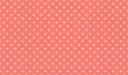 Fototapeta premium Abstract seamless pattern of overlapping thin circles against a coral pink background, symmetrical design inspiration forming a pleasing, optical pattern for wrapping or decorative paper or wallpaper