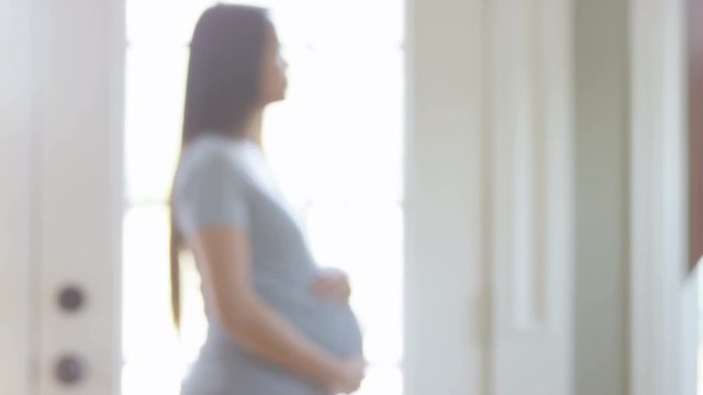 Pregnant woman in front of window