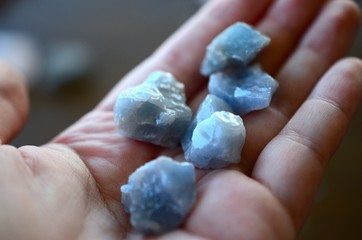 Set of 5 Blue Calcite healing Crystals. Raw, natural chunky blue calcite, soapy texture. Small...