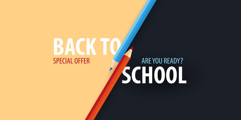 Back to School banner with colour pencils. Vector illustration.