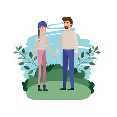 young couple with landscape avatar character