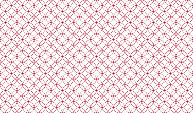 Abstract seamless pattern of overlapping thin red circles against a white background, symmetrical design inspiration forming a pleasing, optical pattern used as a background or decorative purposes