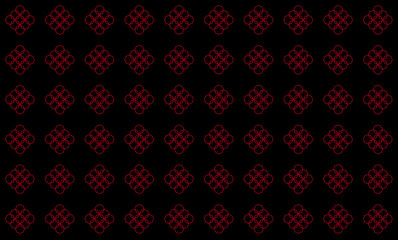 Abstract geometrical pattern with dark red octagonal linear and two-dimensional shapes over black background. Polygonal kaleidoscopic seamless pattern inspiration forming a symmetrical decor element.