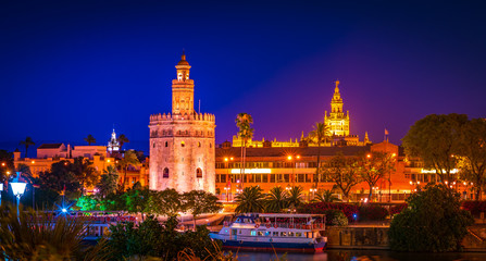 View of Golden Tower, Torre del Oro, of Seville, Andalusia, Spain