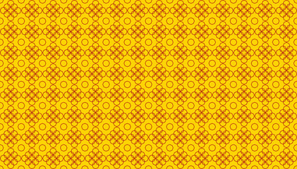 Abstract geometrical background with overlapping dark red octagonal linear and two-dimensional shapes over yellow background. Polygonal seamless pattern inspiration forming a symmetrical decor element