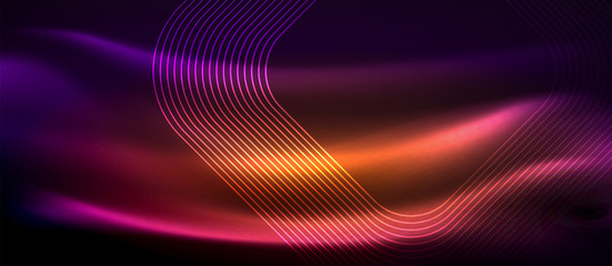 Obraz premium Glowing shiny neon squares abstract background, techno modern template