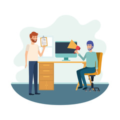 men in the work office with white background