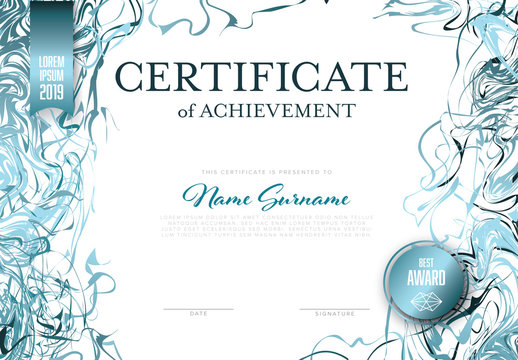 Modern Certificate with Blue Ribbons Layout