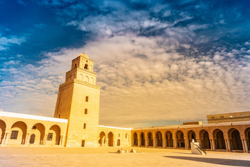 Ancient Great Mosque in Kairouan in Sahara Desert, Tunisia, Africa