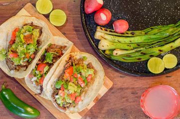 Tijuana tacos, grilled carne asada with copy space