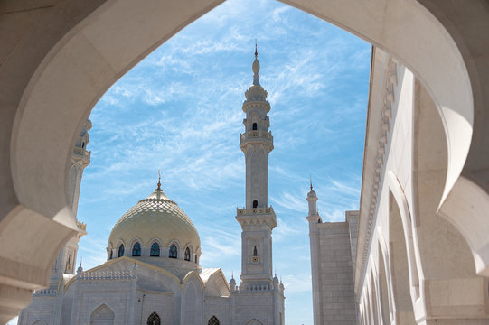 Russia, Tatarstan rep. - 05.11.2019, The White Mosque in Bolgar, mosque tower.