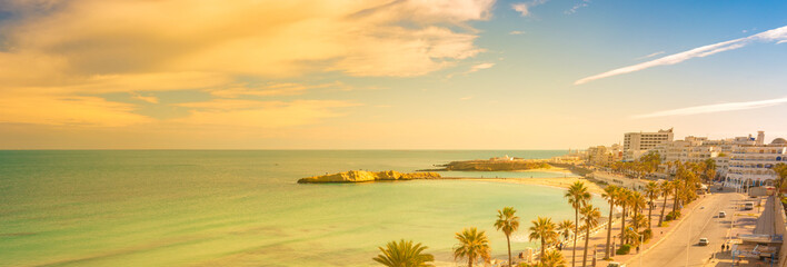 Monastir in Tunisia is an ancient city and popular tourist destination on the Mediterranean Sea.