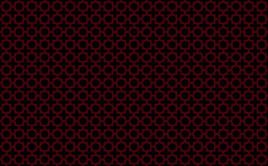 Naklejka premium Star and cross tile-like design with red accents on black background, inspired by Moroccan tilework known as zellige or mosaic, seamless pattern inspiration forming pleasing symmetrical decor elements