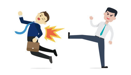 Manager Businessman kick a employee out vector illustration.Get out businessman concept.Business betray situation.
