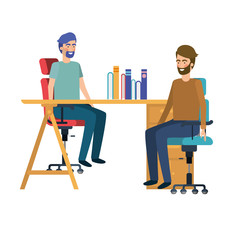 men sitting in the work office with white background