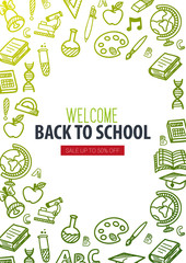 Back to School banner with hand draw doodle background. Vector illustration.
