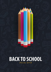 Back to School banner with colour pencils and hand draw doodle backgrounds. Vector illustration.