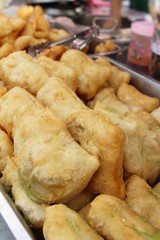 Deep fried dough put thai pandan custard