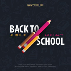 Back to School banner with colour pencils and hand draw doodle backgrounds. Vector illustration.