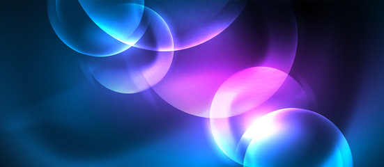 Blue neon bubbles and circles abstract background, futuristic magic techno design